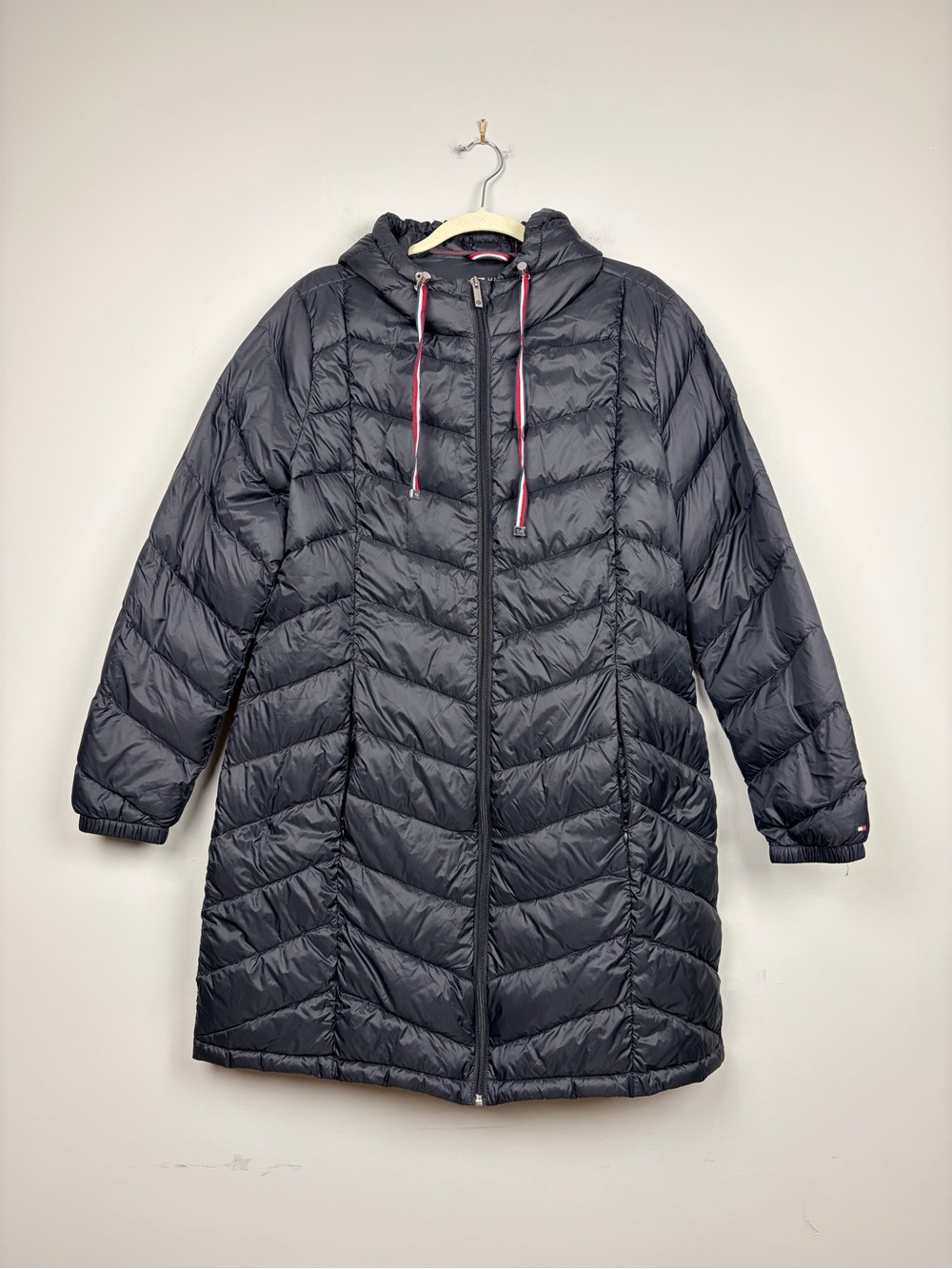 Tommy Hilfiger Long Hooded Packable Down Blend Puffer Coat Black XL